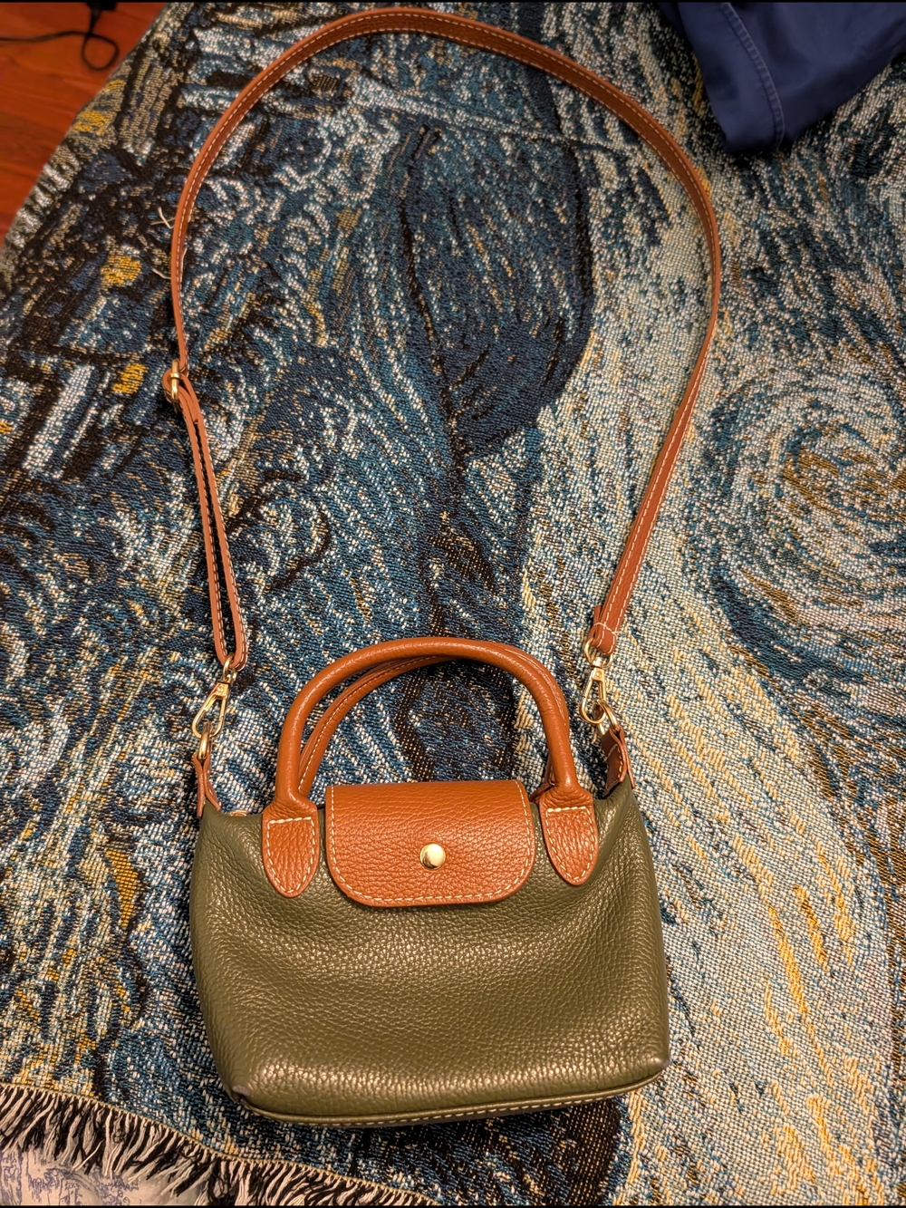Leather Two-Tone Olive & Tan Crossbody Tote